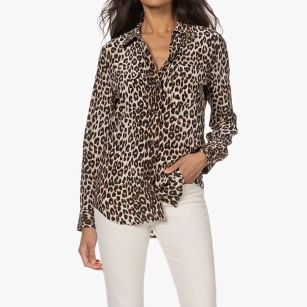 Equipment Satin Silk Slim Signature Shirt Button Down Animal Print Size Small